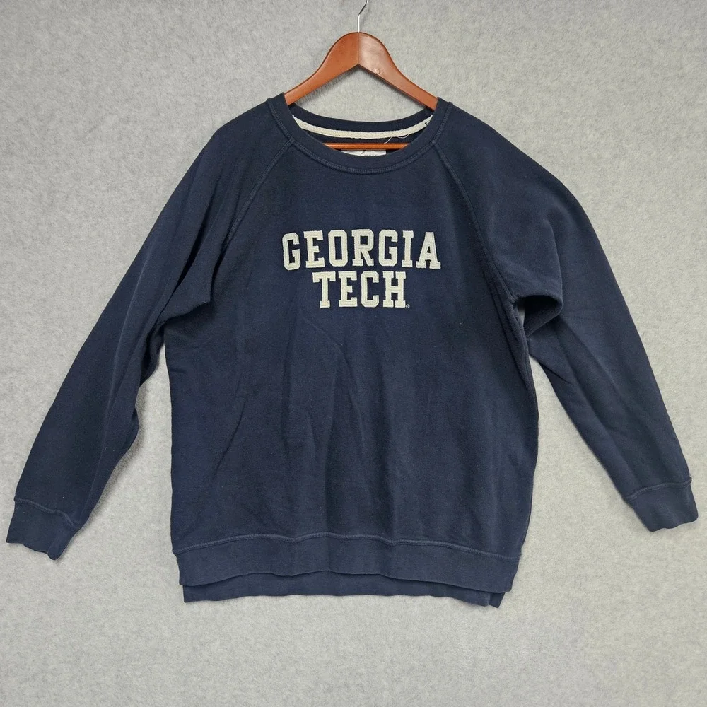 League Sweatshirt Men XL Navy Georgia Tech Collegiate Raglan Fleece